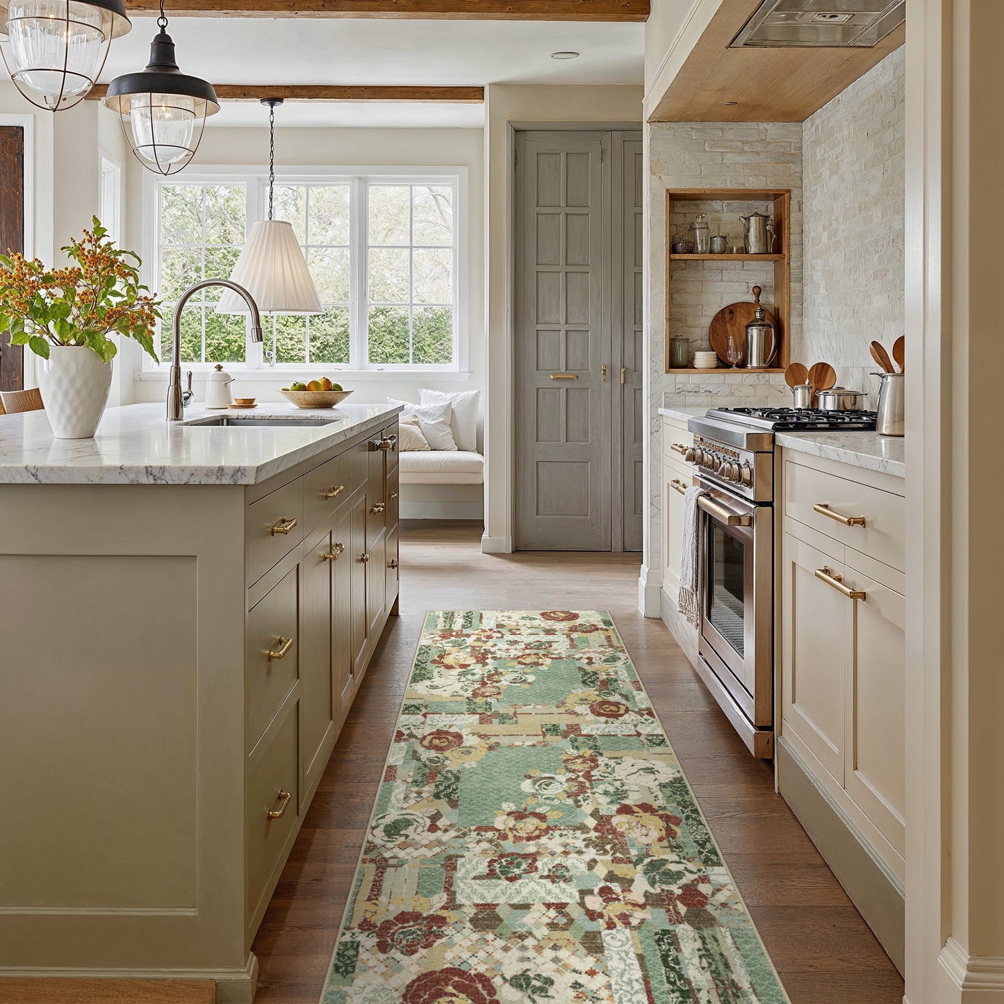 GENIMO Machine Washable Non Slip Vintage Floral Patchwork Area Rug