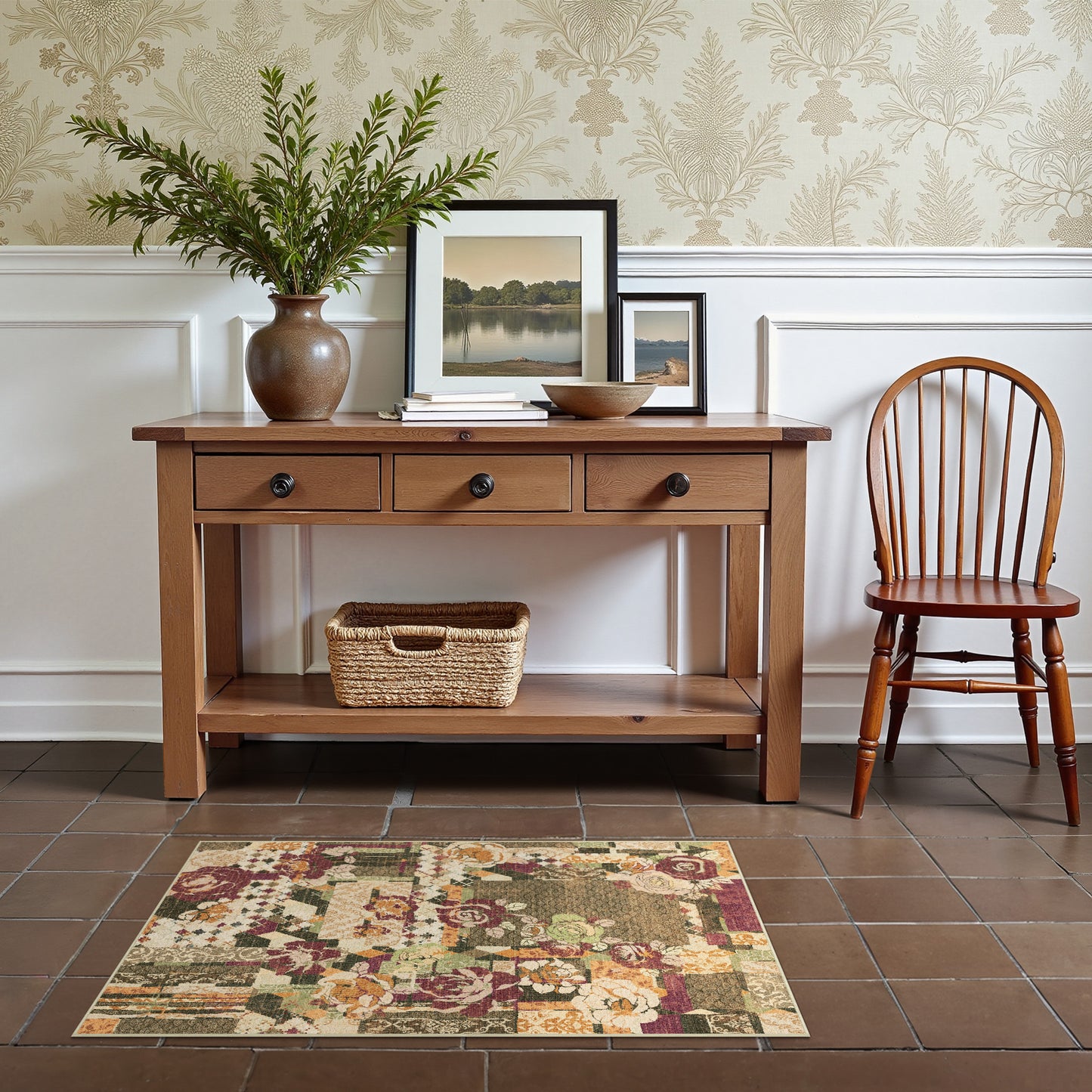 GENIMO Machine Washable Non Slip Vintage Floral Patchwork Area Rug