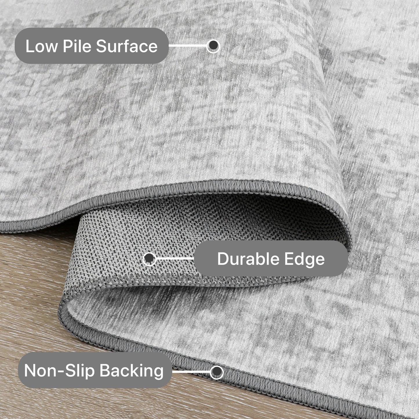 GENIMO Machine Washable Rugs Non Slip Carpet with Gripper AR1005