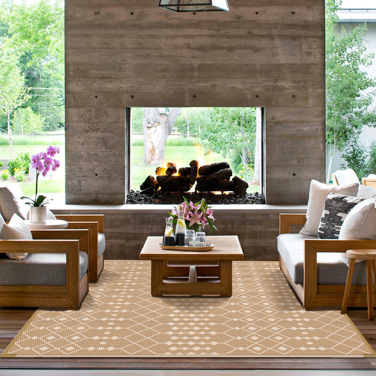 GENIMO Outdoor Boho Rug for Patio Clearance, Waterproof Reversible, Plastic Straw Mat, Brown & Beige