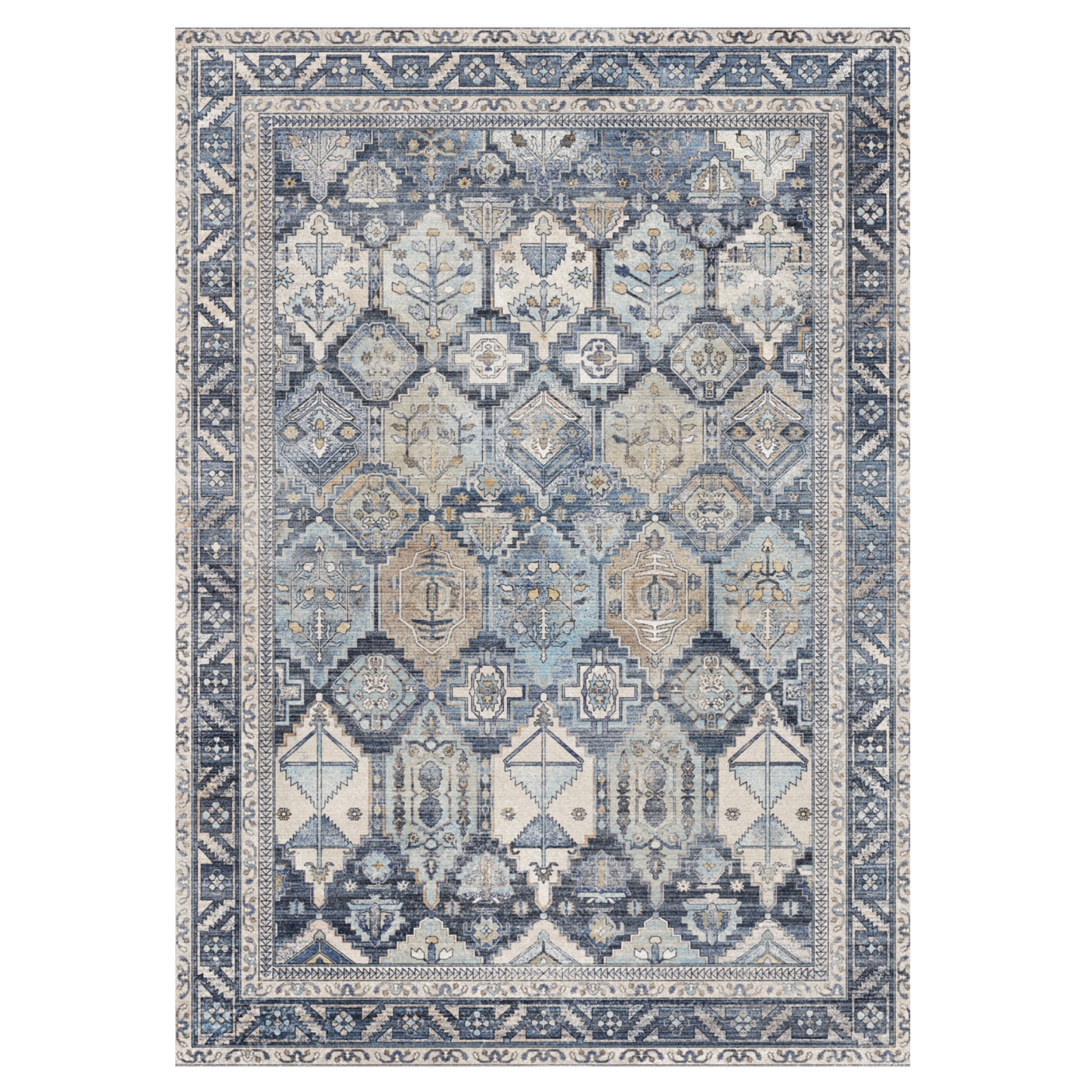 GENIMO Vintage Classic Print Cool Color Washable Area Rug