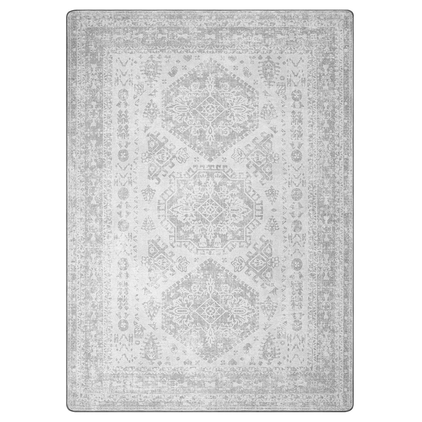 GENIMO Vintage Distressed Print Grey Floral Medallion Accent Area Rug