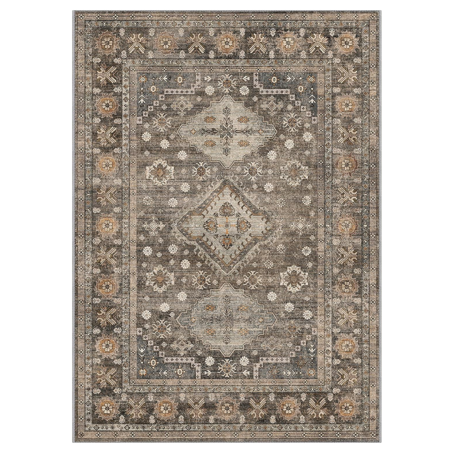 GENIMO Fantasy Geometric Floral Print Non-Slip Washable Area Rug Brown