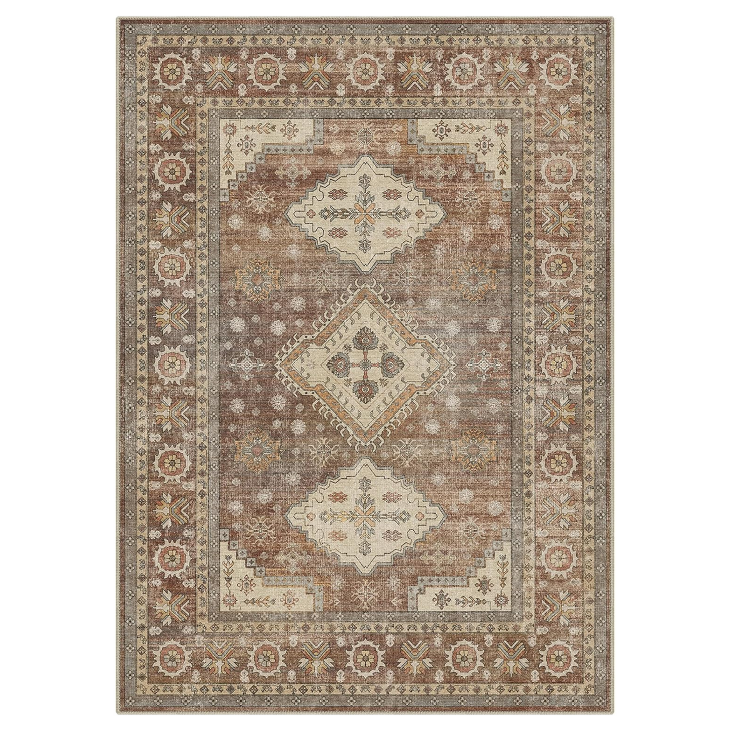 GENIMO Fantasy Geometric Floral Print Non-Slip Washable Area Rug Brown