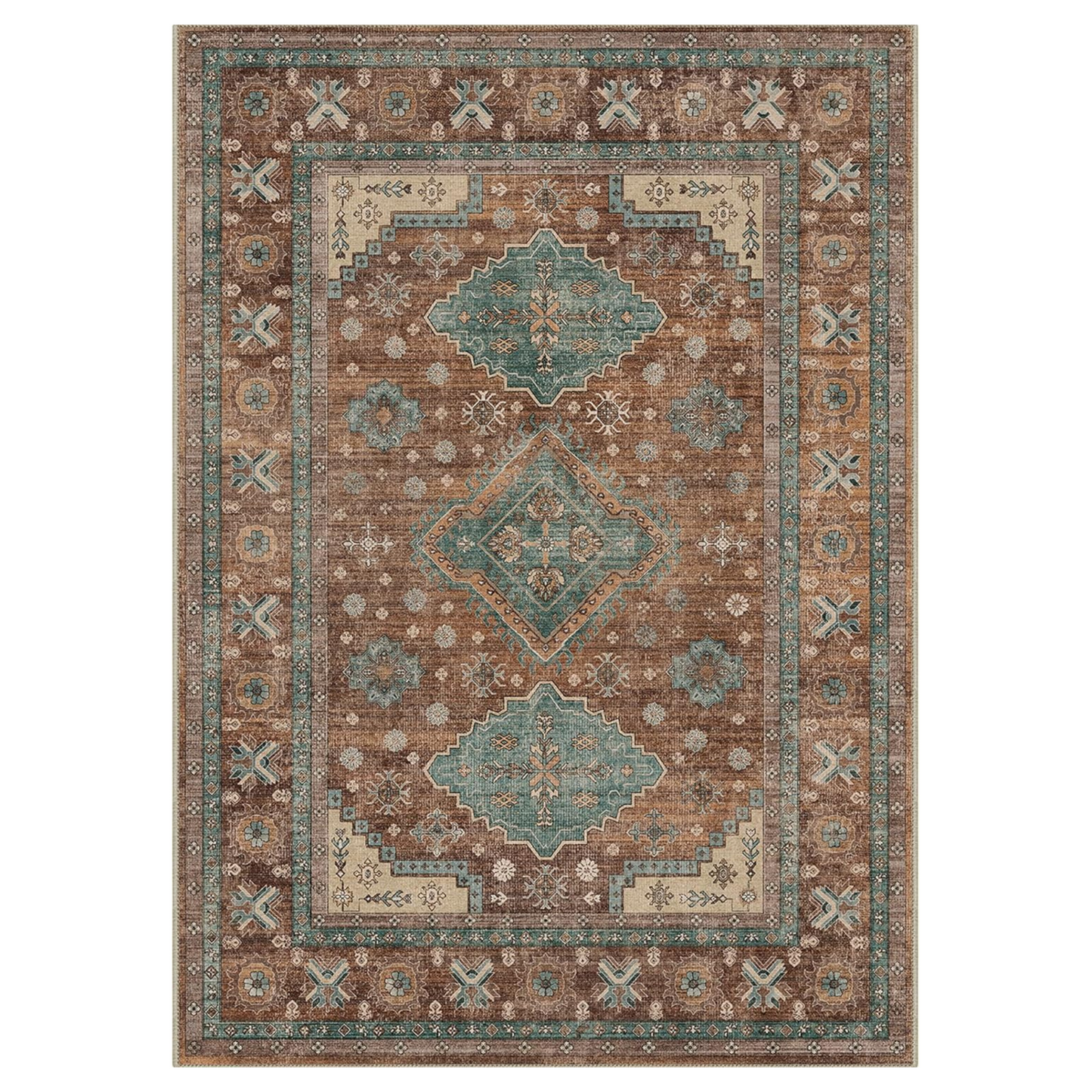 GENIMO Fantasy Geometric Floral Print Non-Slip Washable Area Rug Brown