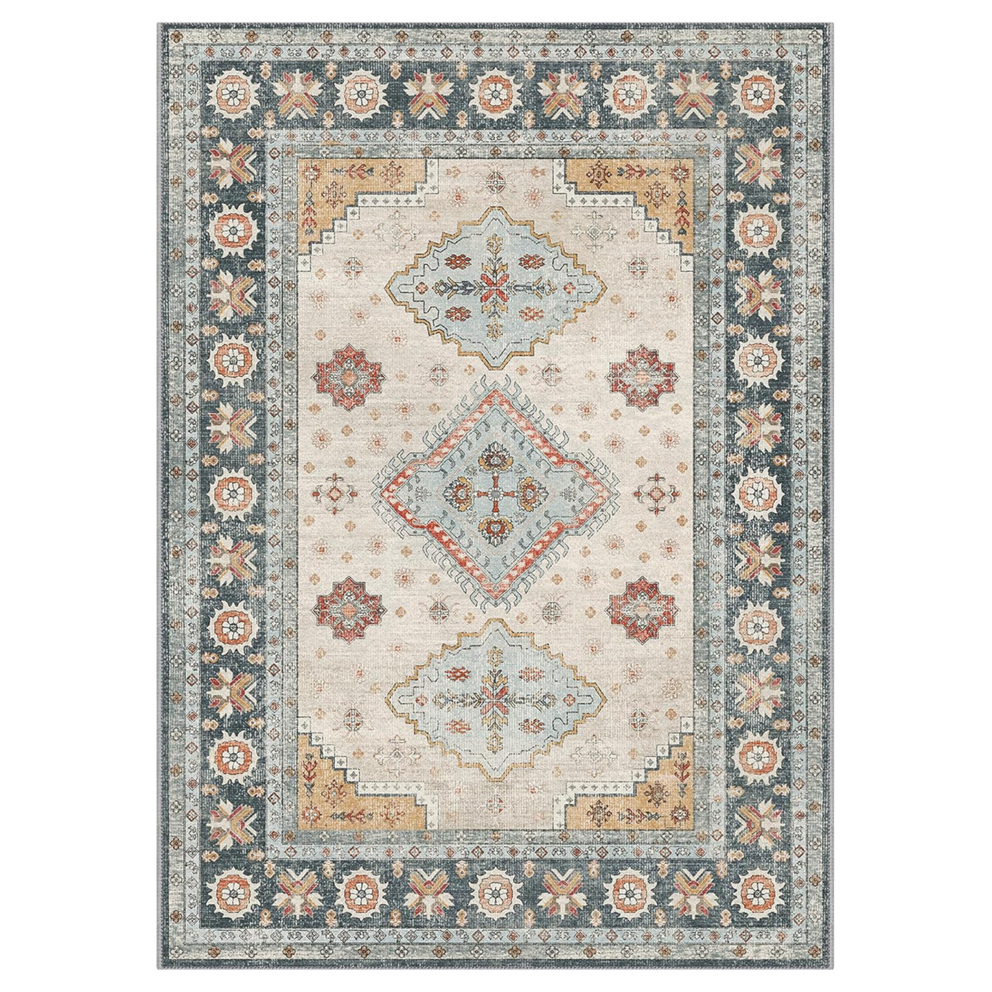 GENIMO Fantasy Geometric Floral Print Warm Color Non-Slip Washable Area Rug