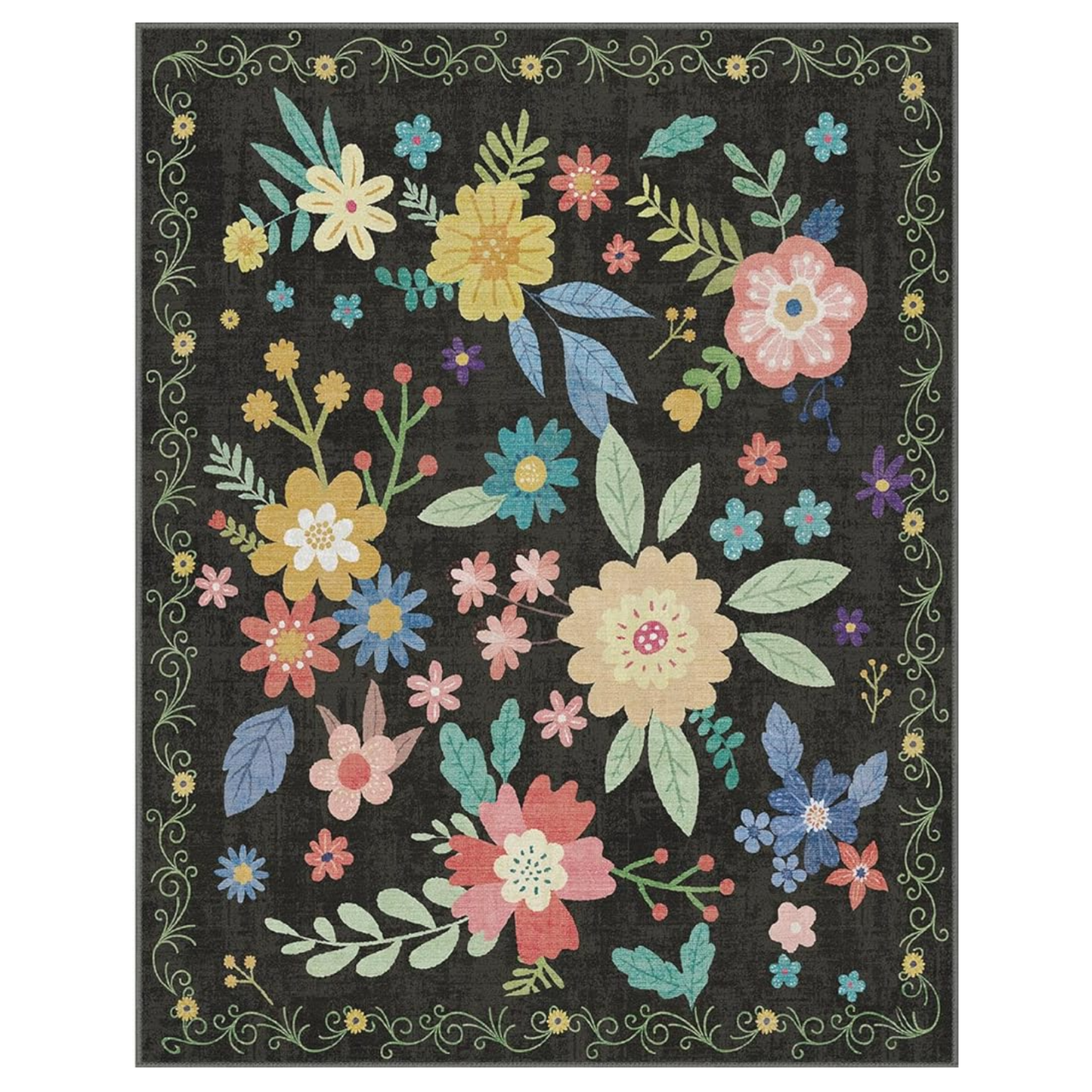 GENIMO Large Floral Print Non-Slip Kids Pet Friendly Area Rug