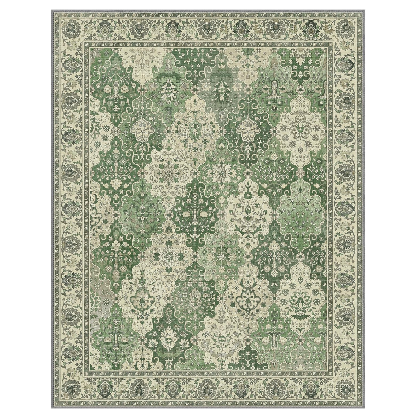 GENIMO Lightweight Vintage Diamond Floral Print Machine Washable Area Rug