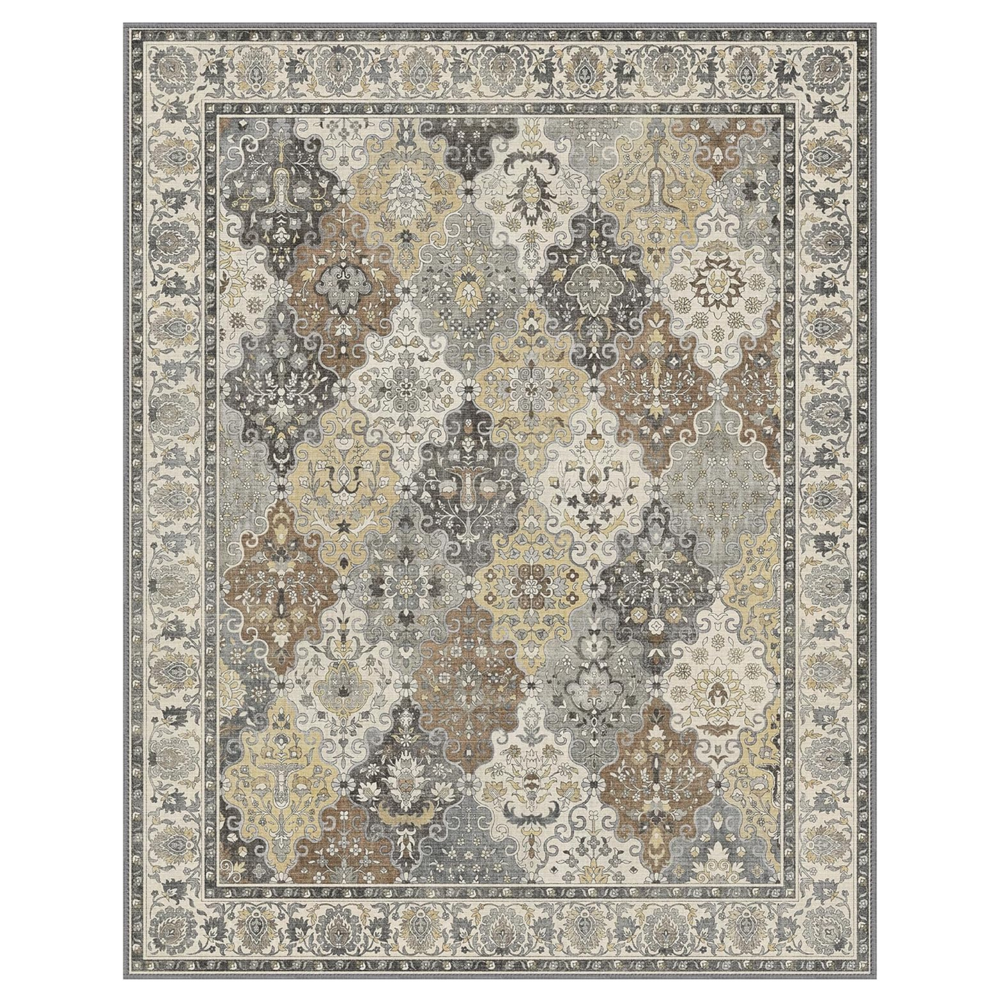 GENIMO Lightweight Vintage Diamond Floral Print Machine Washable Area Rug
