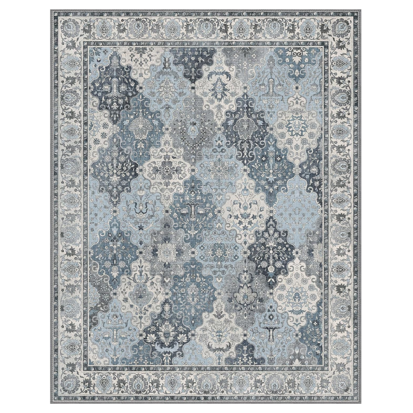 GENIMO Lightweight Vintage Diamond Floral Print Machine Washable Area Rug