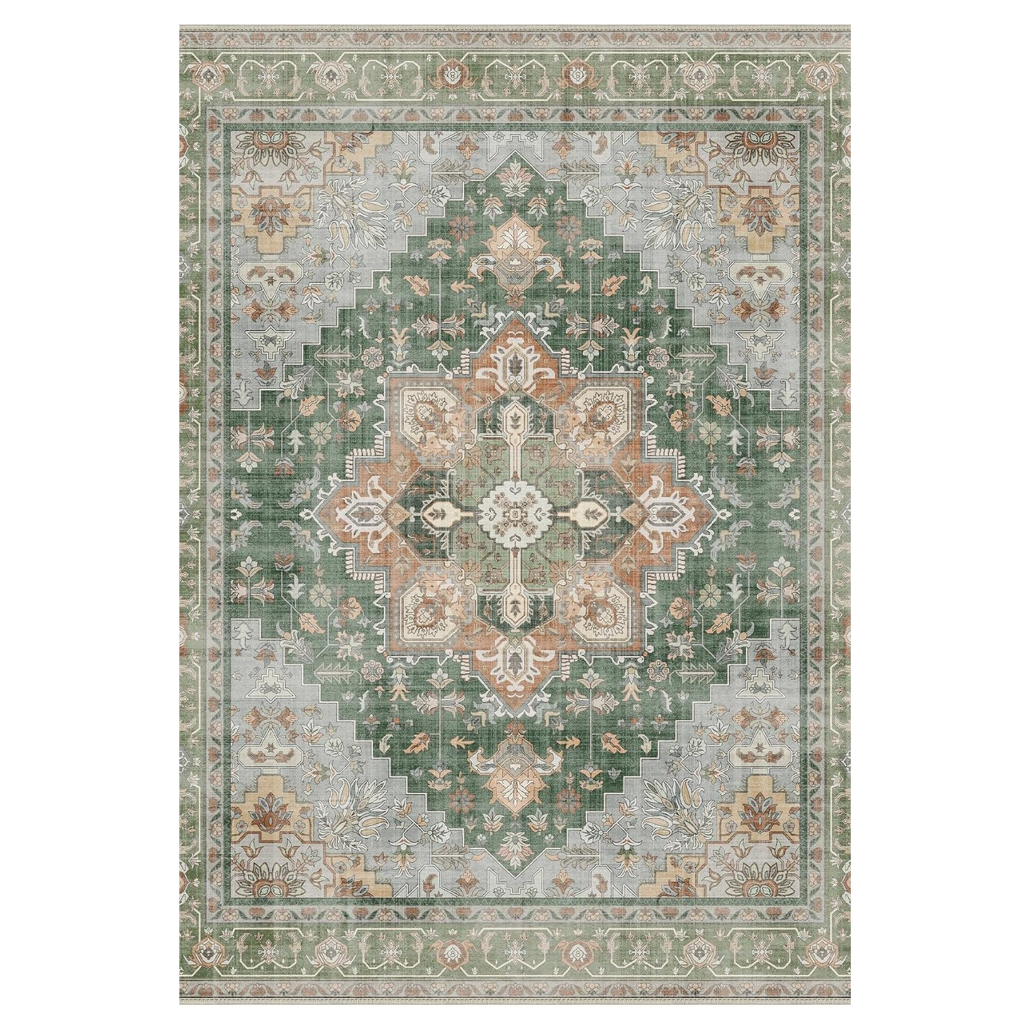 GENIMO Vintage Aged Floral Print Low Pile Area Rug