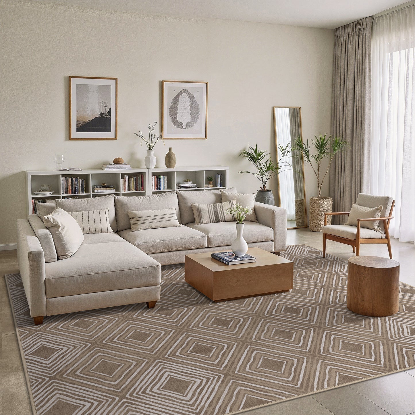 GENIMO Modern Geometric Checkered Machine Washable Non Slip Area Rug