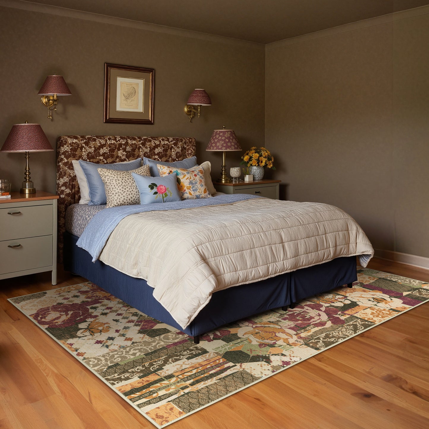 GENIMO Machine Washable Non Slip Vintage Floral Patchwork Area Rug