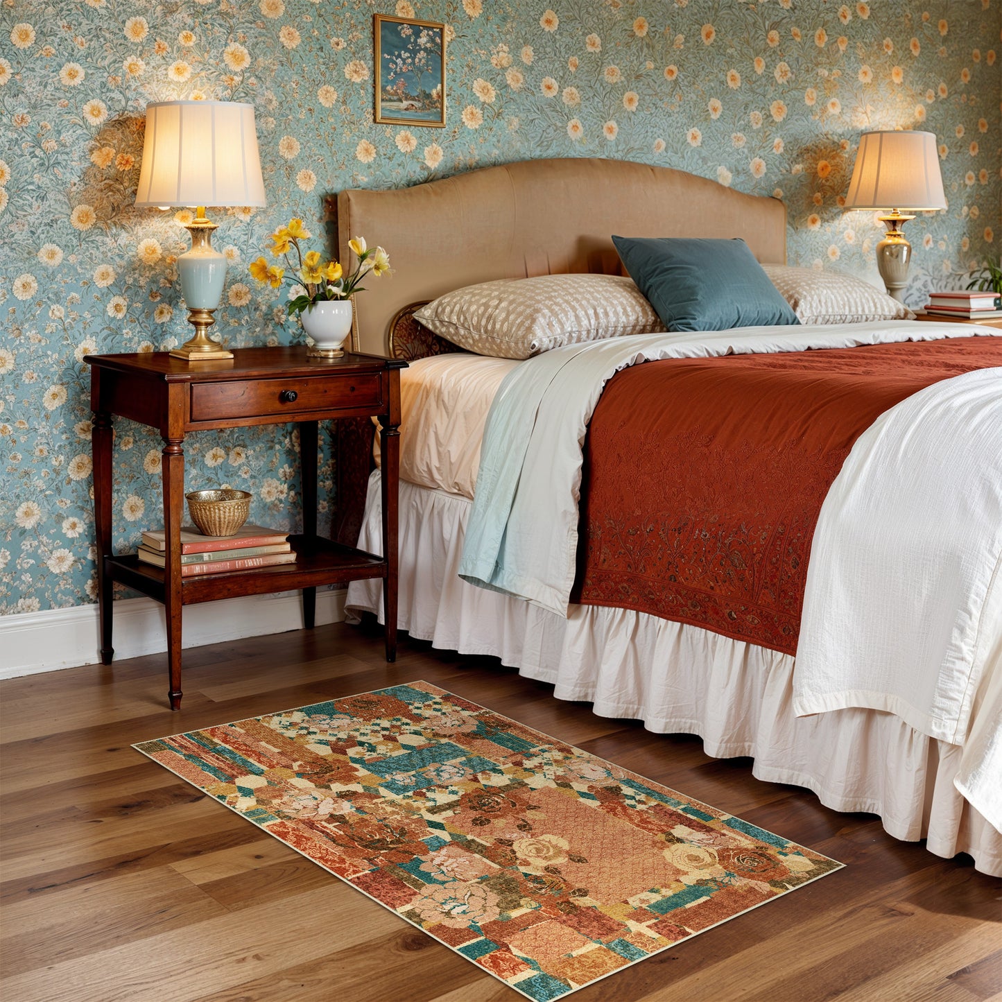 GENIMO Machine Washable Non Slip Vintage Floral Patchwork Area Rug