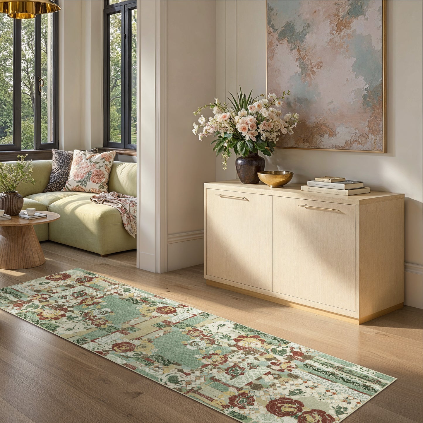 GENIMO Machine Washable Non Slip Vintage Floral Patchwork Area Rug