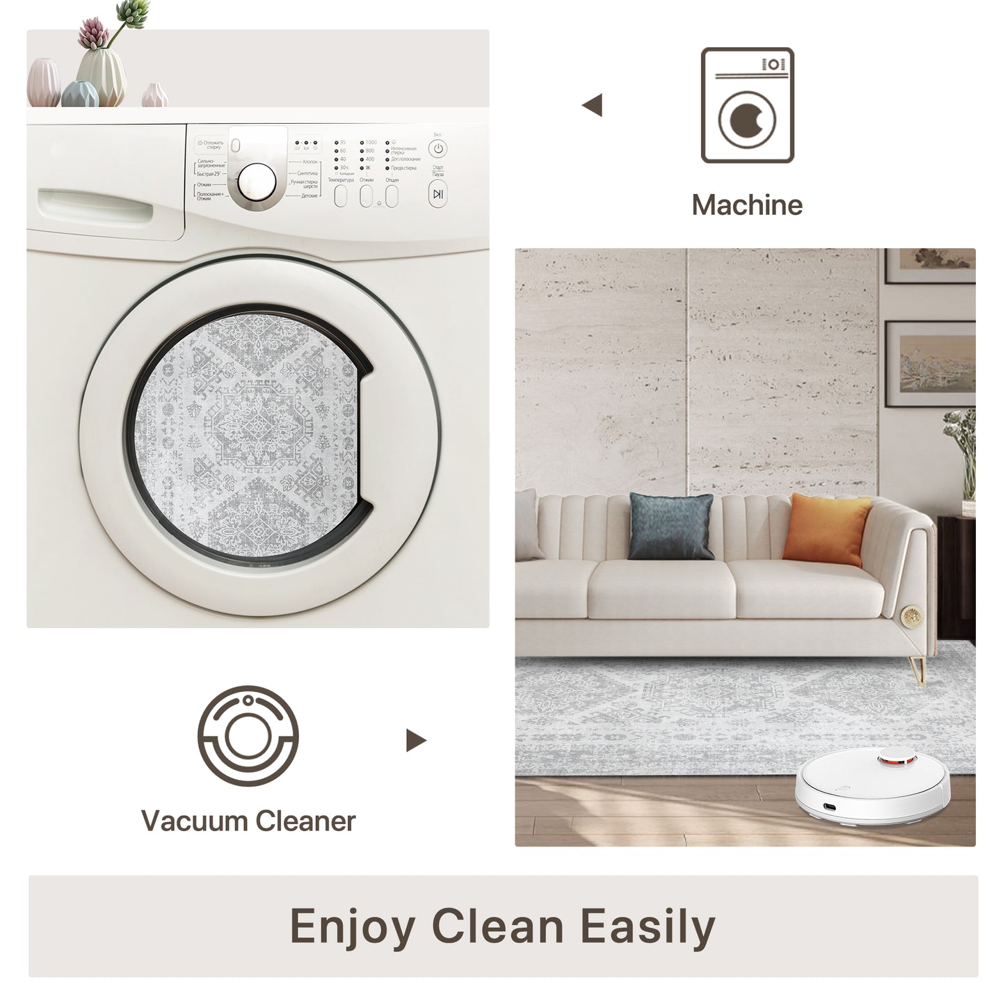 GENIMO Machine Washable Rugs Non Slip Carpet with Gripper AR1005