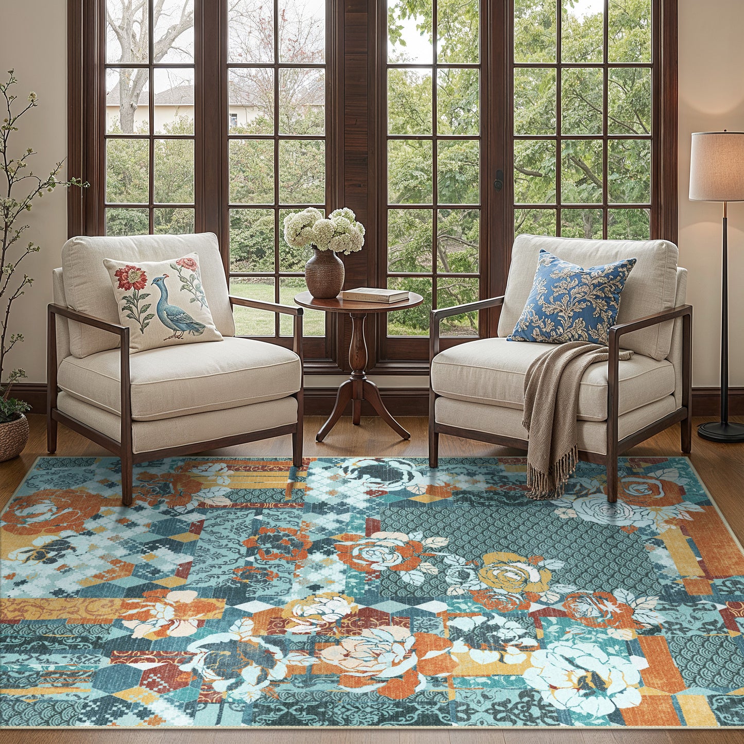 GENIMO Machine Washable Non Slip Vintage Floral Patchwork Area Rug