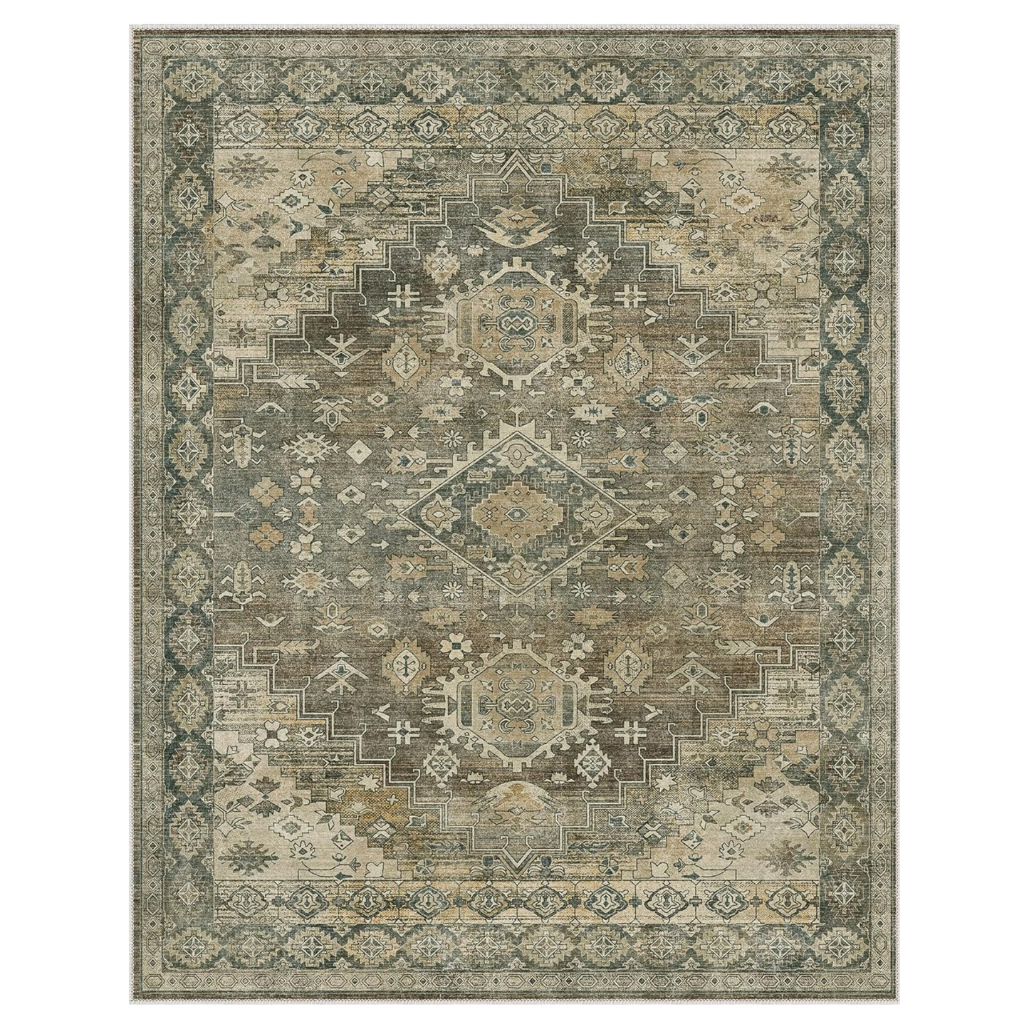 GENIMO Machine Washable Symmetrical Totem Print Non-Slip Area Rug