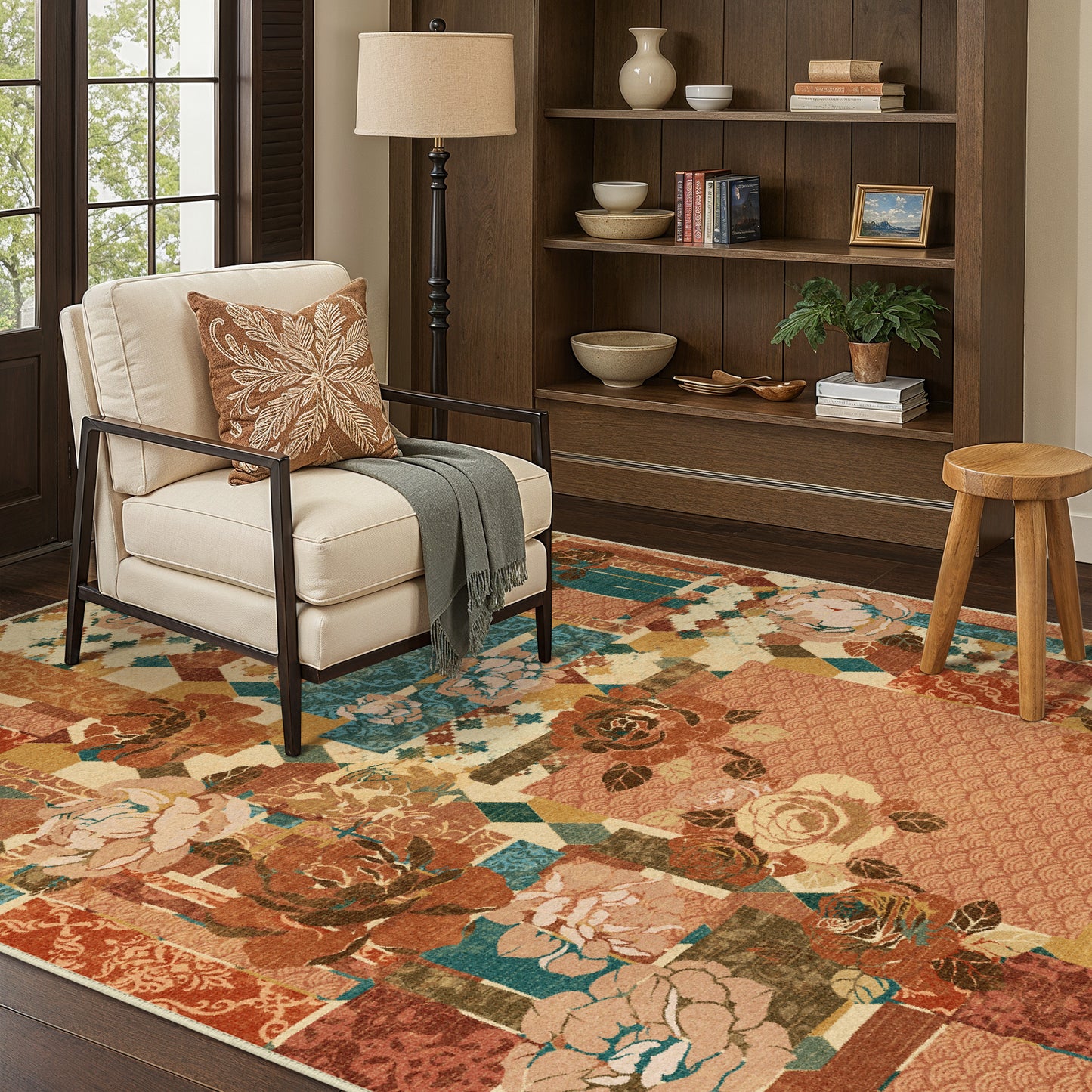 GENIMO Machine Washable Non Slip Vintage Floral Patchwork Area Rug