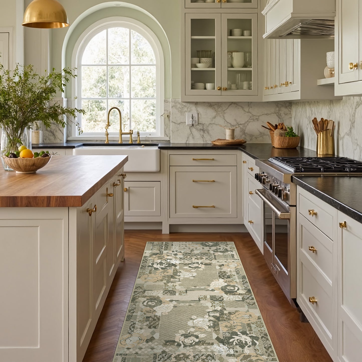 GENIMO Machine Washable Non Slip Vintage Floral Patchwork Area Rug