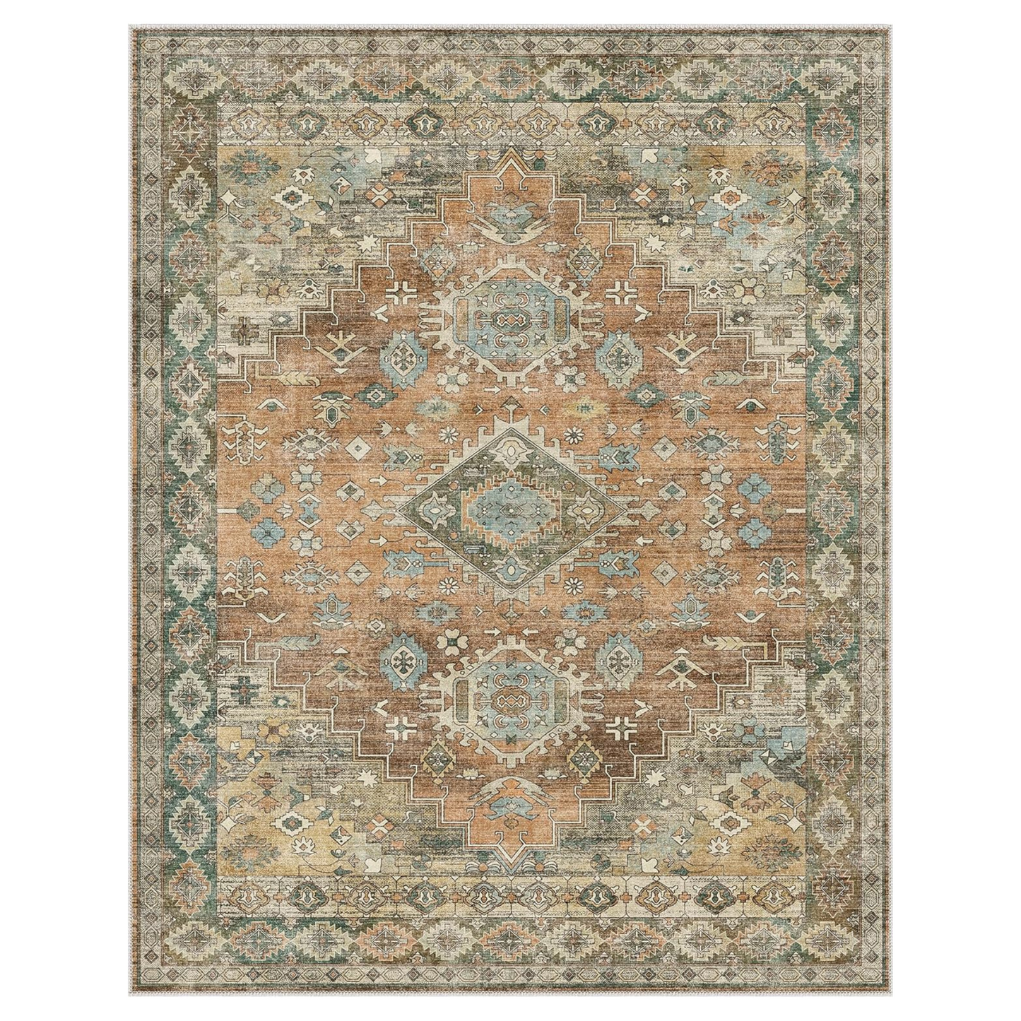 GENIMO Machine Washable Symmetrical Totem Print Non-Slip Area Rug