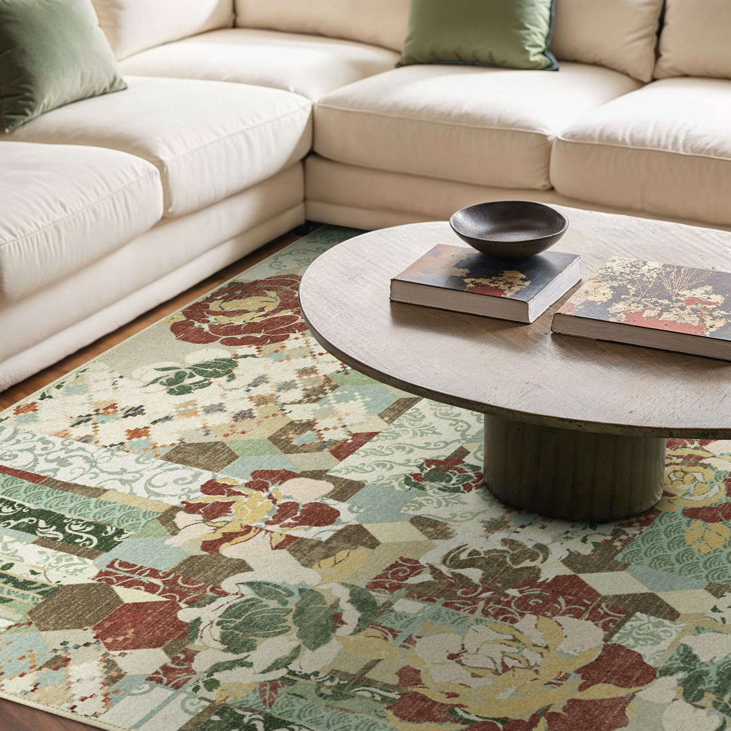 GENIMO Machine Washable Non Slip Vintage Floral Patchwork Area Rug