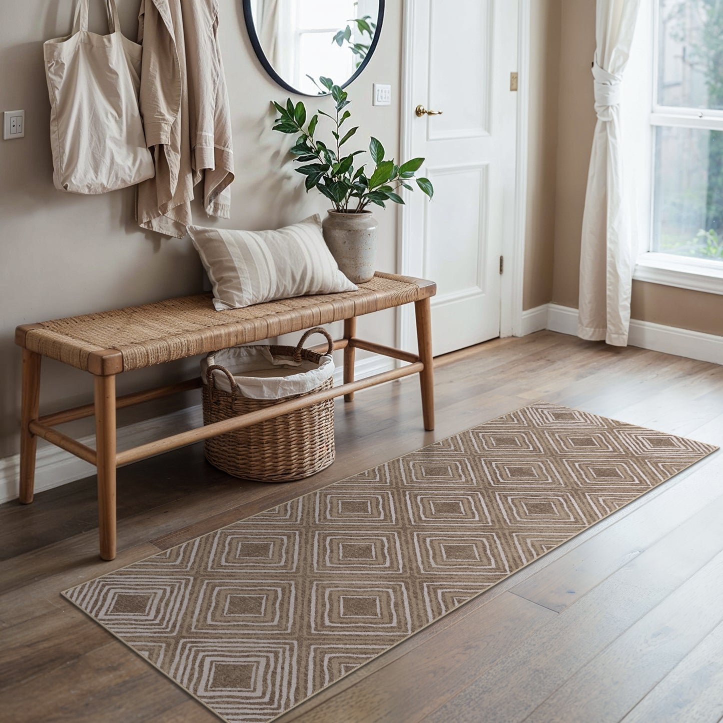 GENIMO Modern Geometric Checkered Machine Washable Non Slip Area Rug
