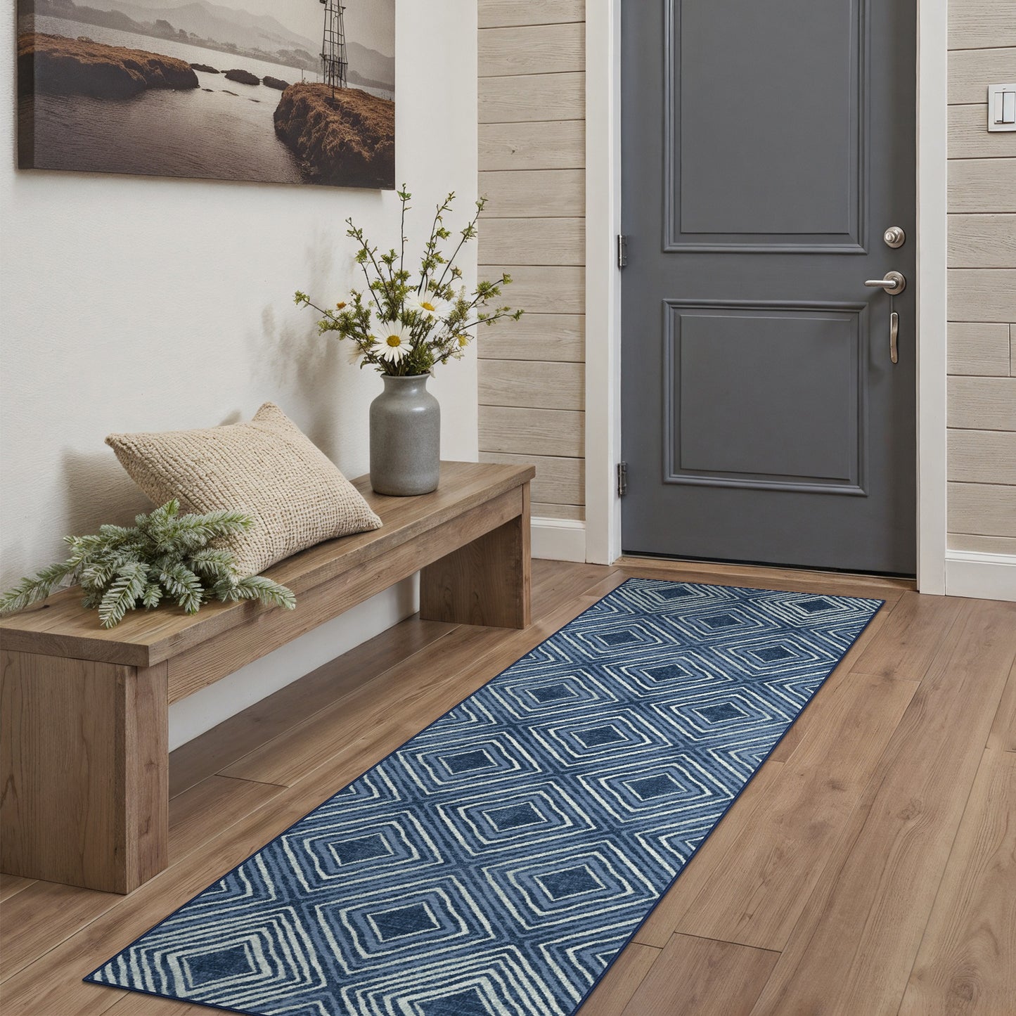 GENIMO Modern Geometric Checkered Machine Washable Non Slip Area Rug