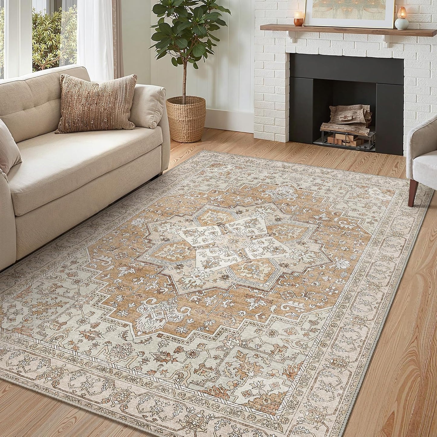 GENIMO Area Rug Machine Washable Vintage Bohemian Print