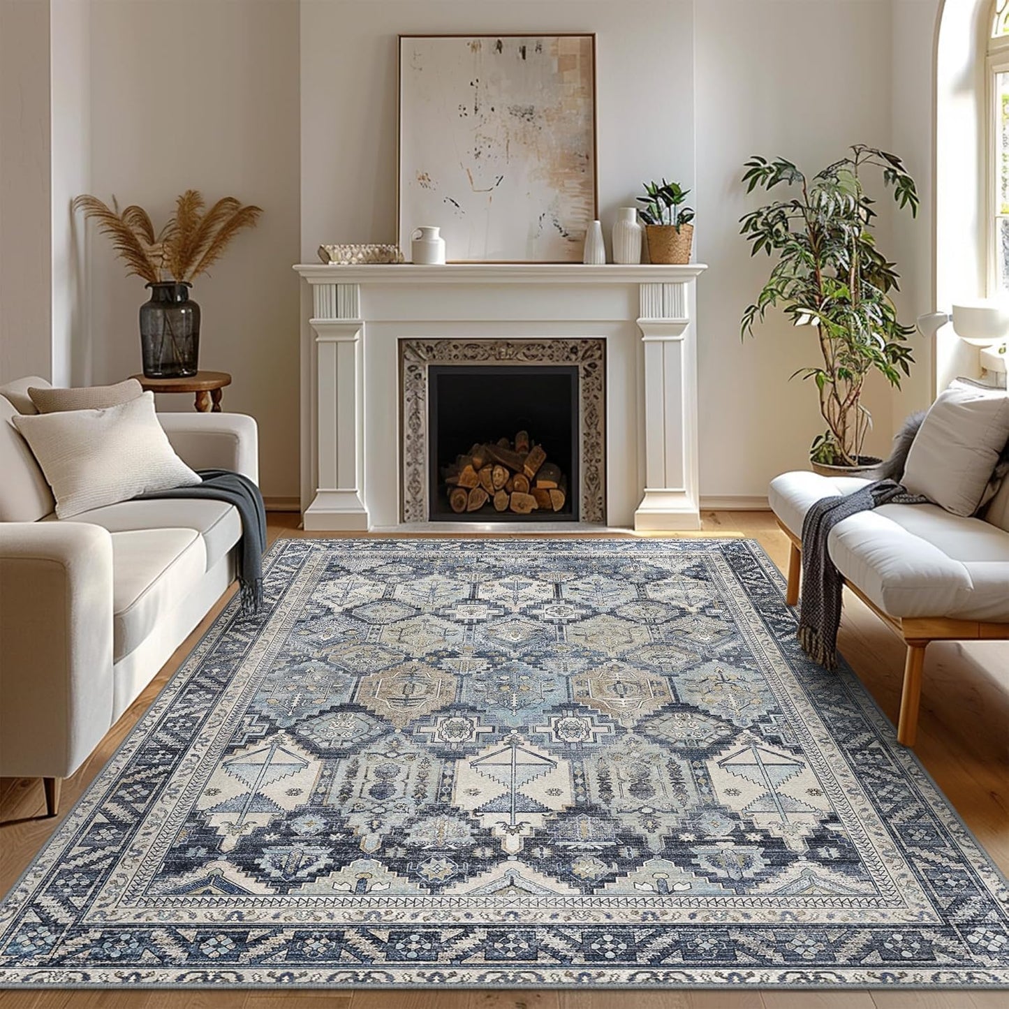 GENIMO Vintage Classic Print Cool Color Washable Area Rug