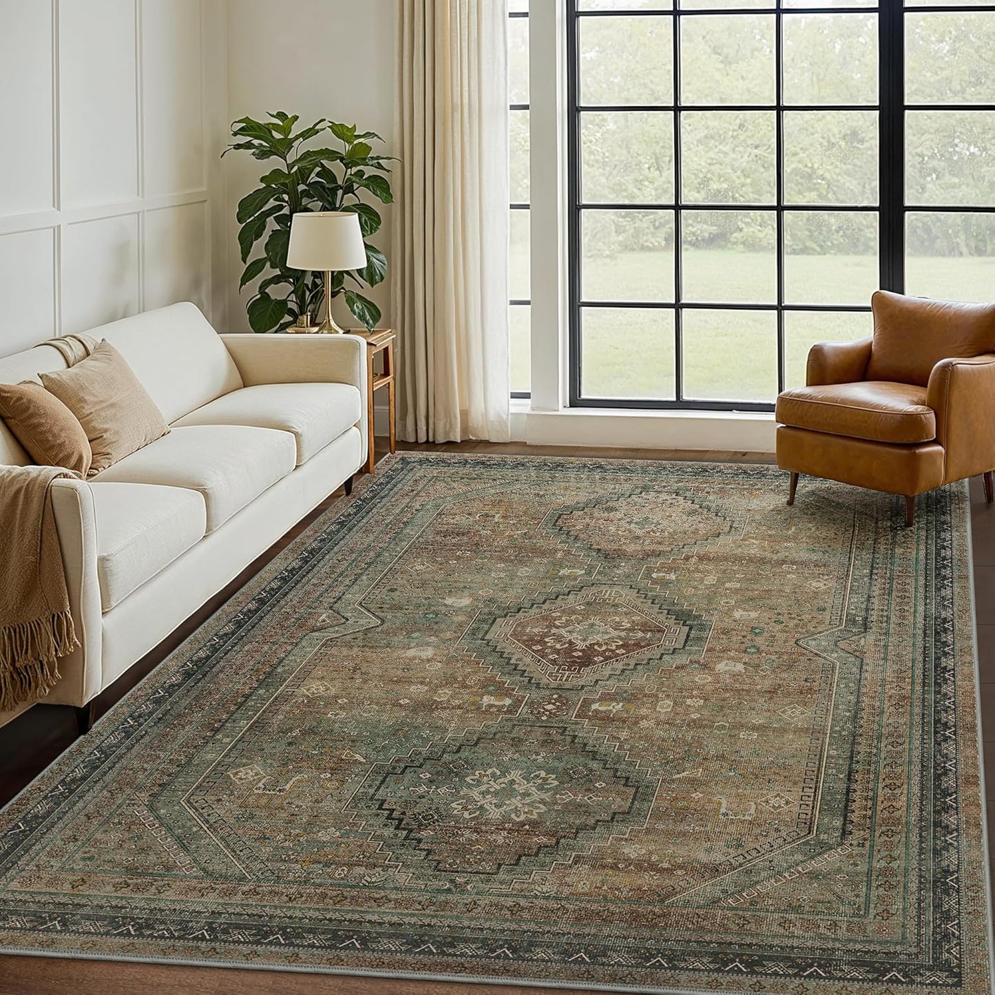 GENIMO Machine Washable Rugs Non Slip Carpet with Gripper, Gray