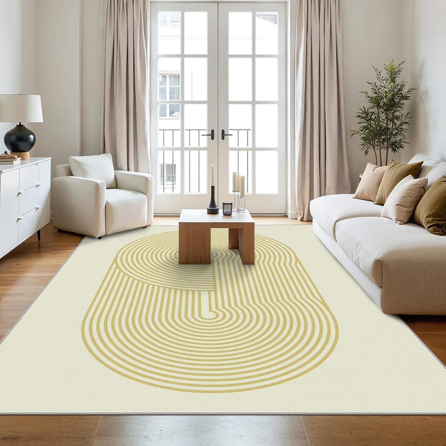 GENIMO Modern Minimalist Oval Line Printed Non-Slip Area Rug