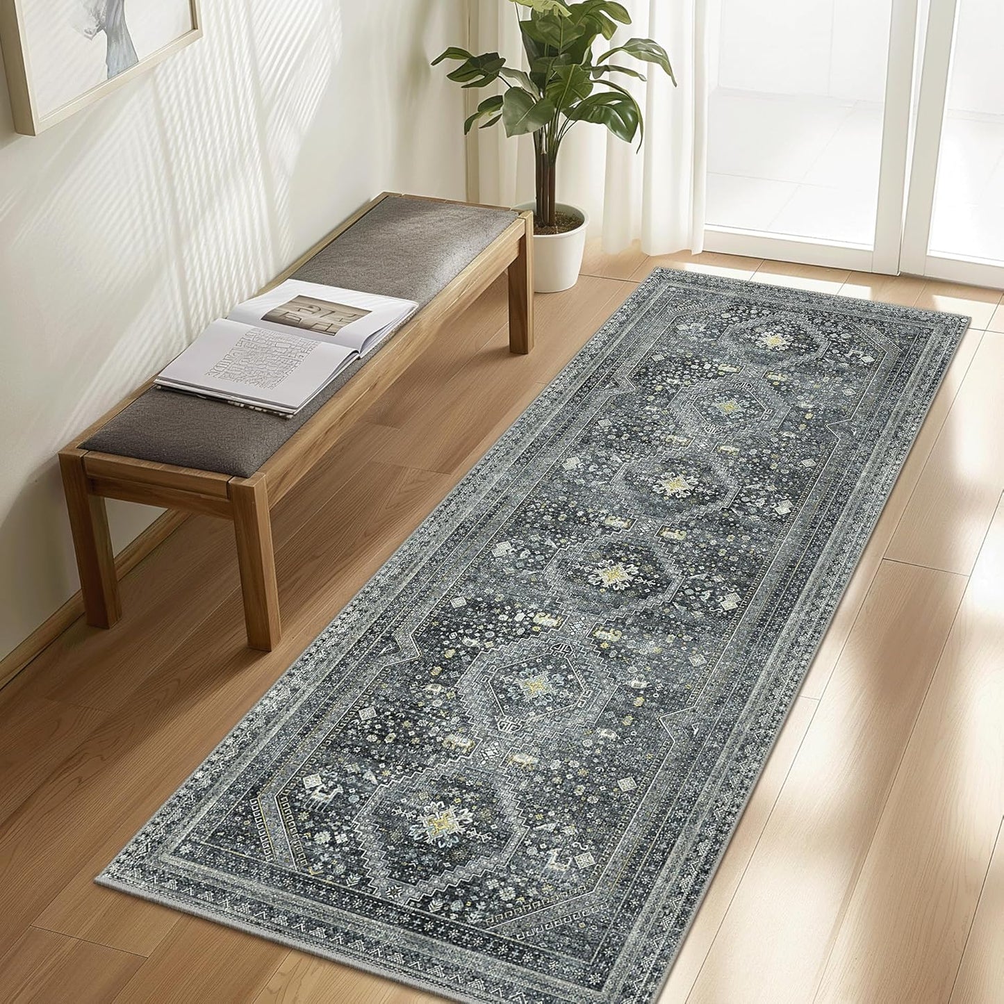 GENIMO Machine Washable Runner Rug Non Slip Carpet with Gripper