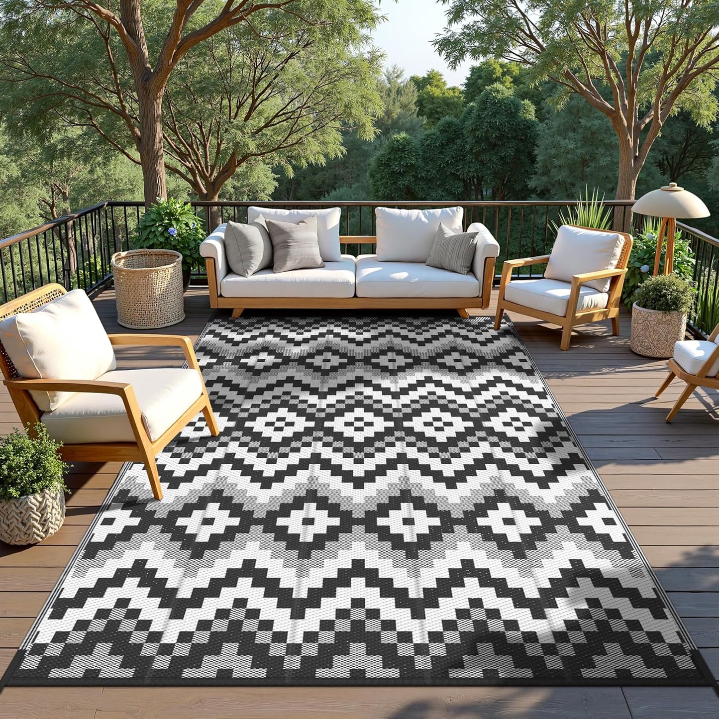 GENIMO Diamond Geometric Print Double Sided Waterproof Outdoor Rug