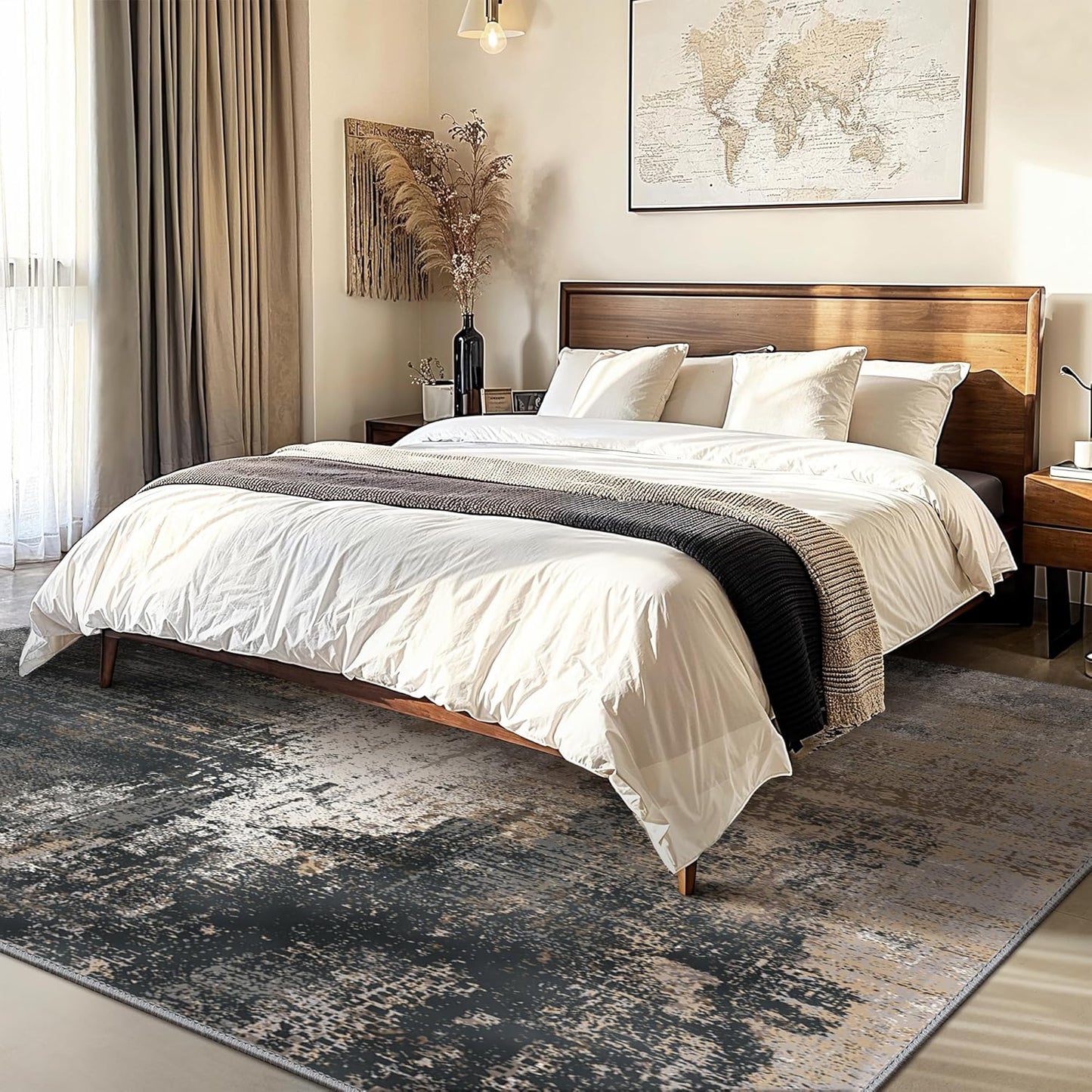 GENIMO Washable Area Rug Modern Black Urban Mist