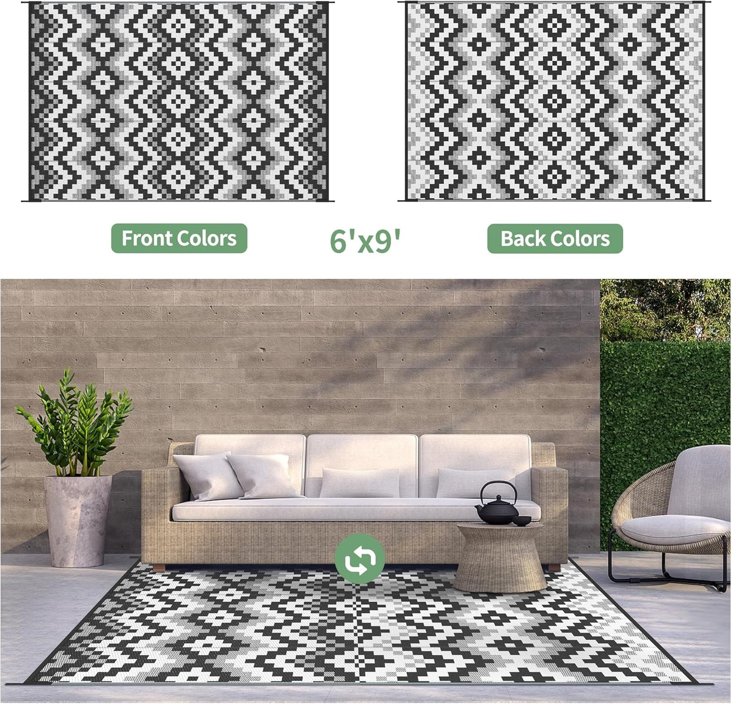 GENIMO Diamond Geometric Print Double Sided Waterproof Outdoor Rug
