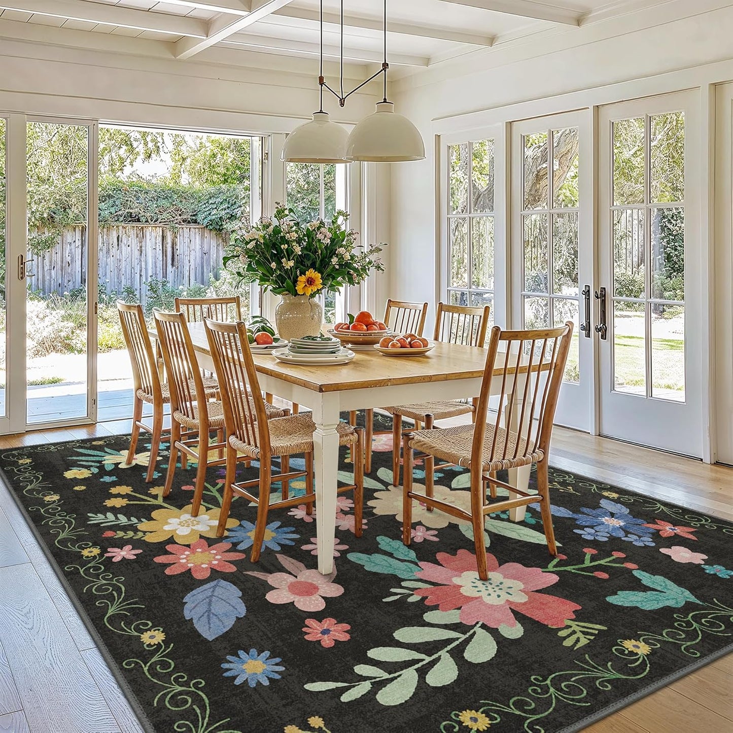 GENIMO Large Floral Print Non-Slip Kids Pet Friendly Area Rug