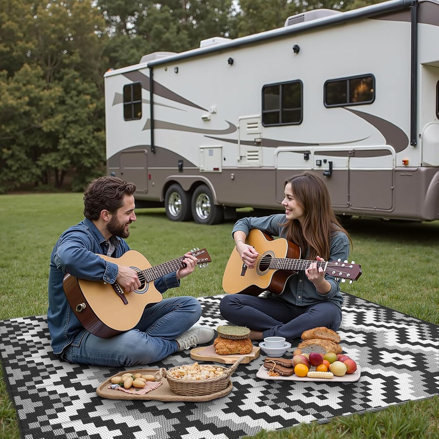 GENIMO Diamond Geometric Print Double Sided Waterproof Outdoor Rug