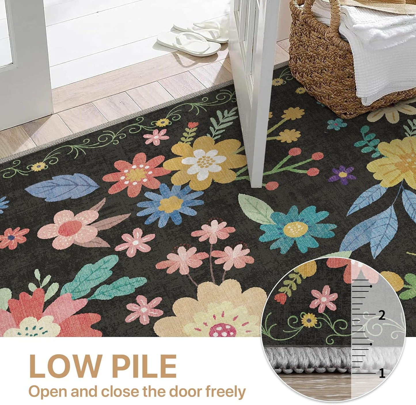 GENIMO Large Floral Print Non-Slip Kids Pet Friendly Area Rug