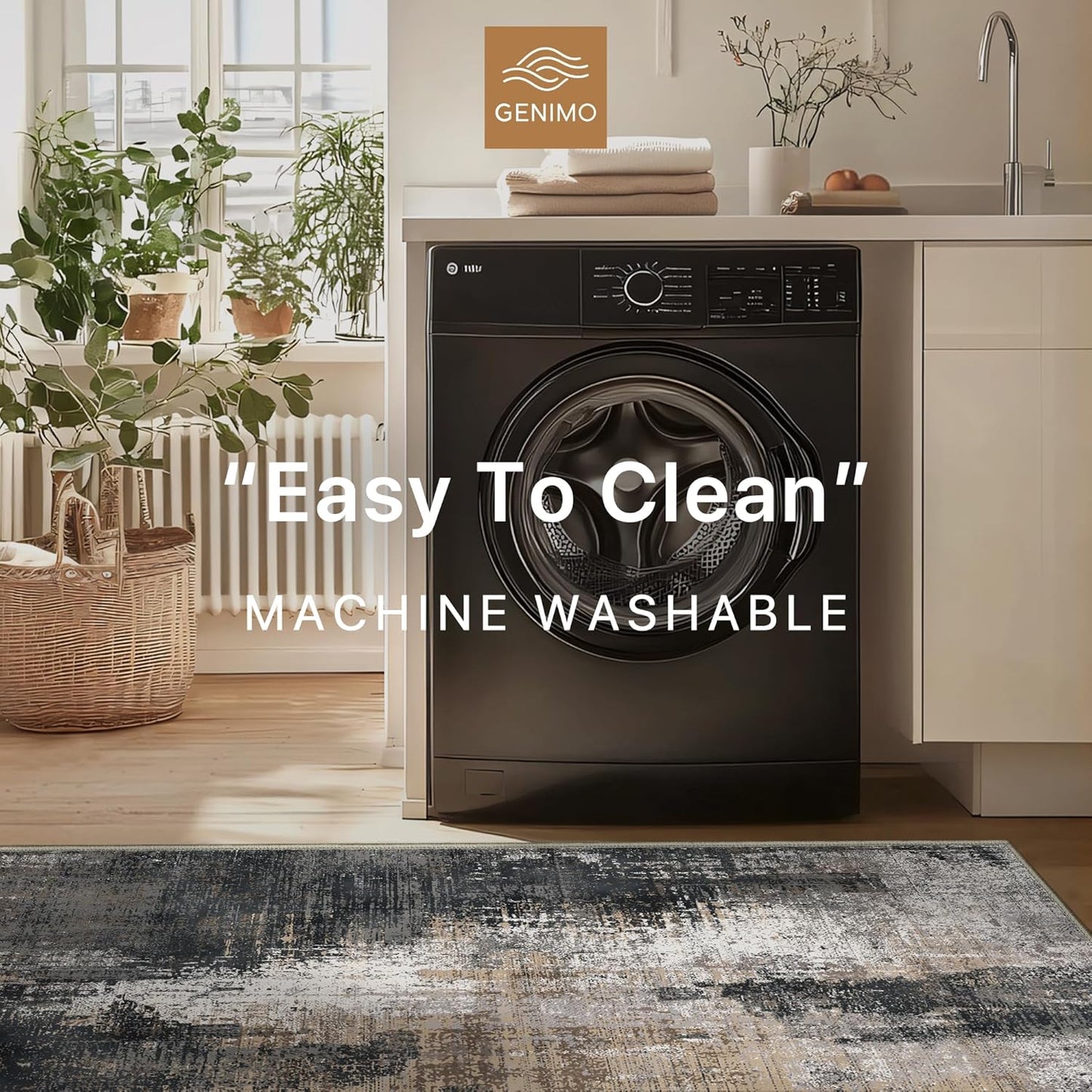 GENIMO Washable Area Rug Modern Black Urban Mist
