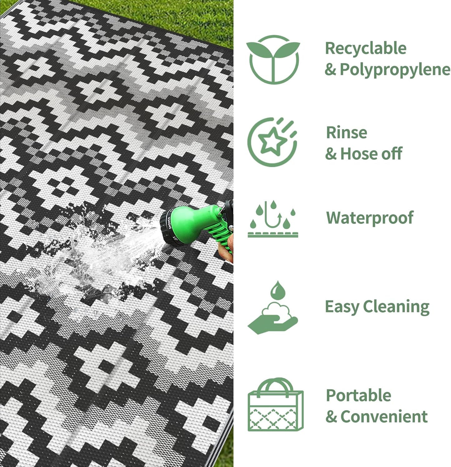 GENIMO Diamond Geometric Print Double Sided Waterproof Outdoor Rug