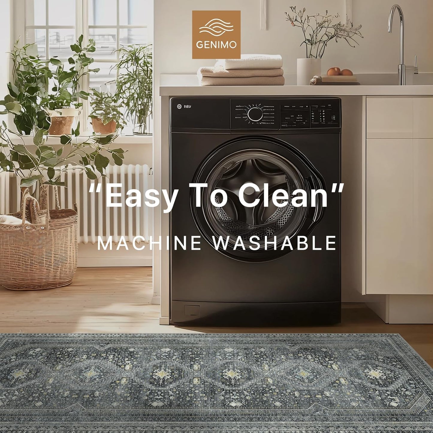 GENIMO Machine Washable Runner Rug Non Slip Carpet with Gripper