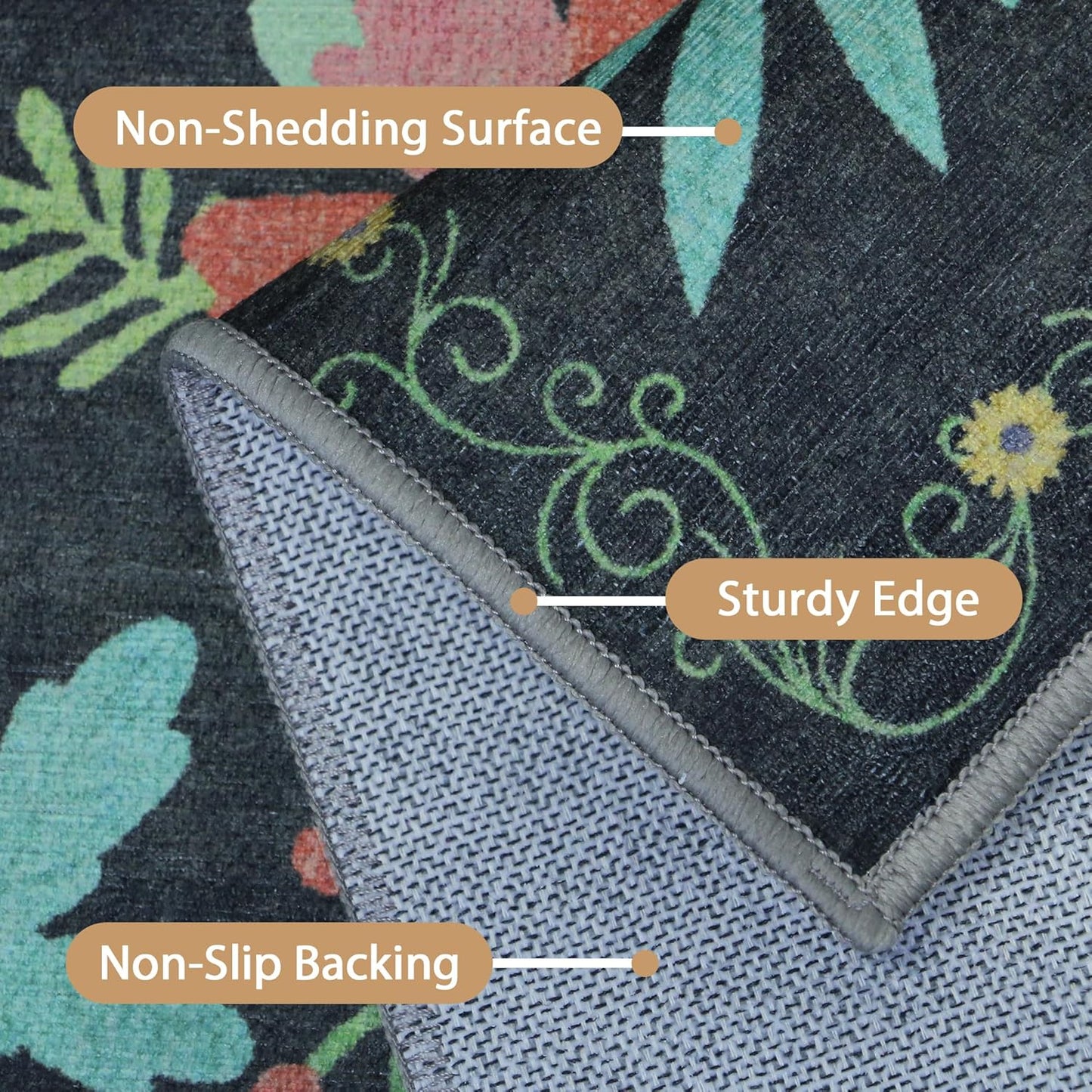 GENIMO Large Floral Print Non-Slip Kids Pet Friendly Area Rug