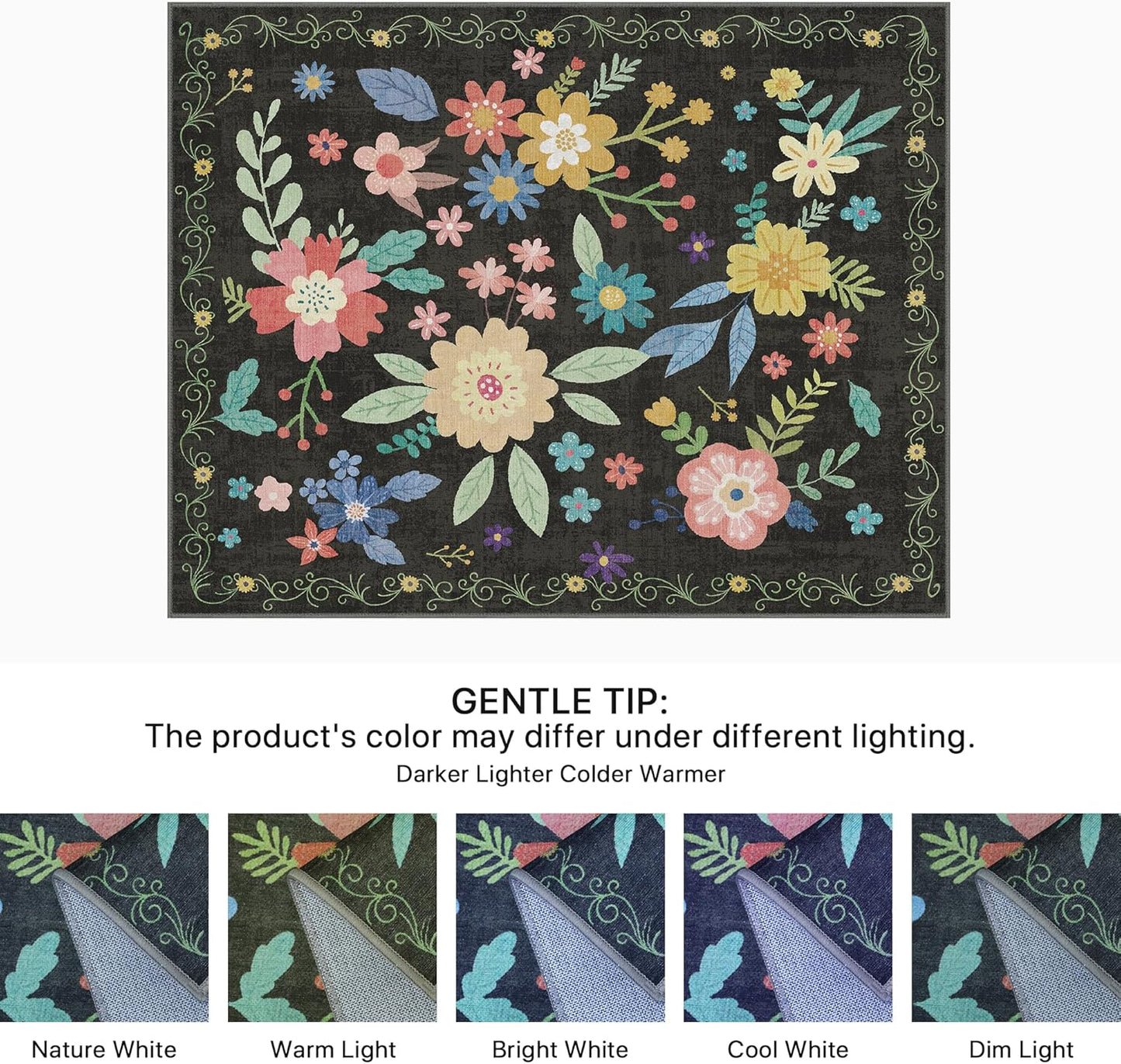 GENIMO Large Floral Print Non-Slip Kids Pet Friendly Area Rug