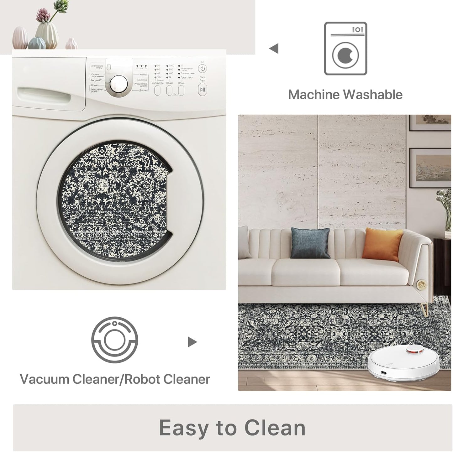 GENIMO Flourishing Floral Print Machine Washable Area Rug