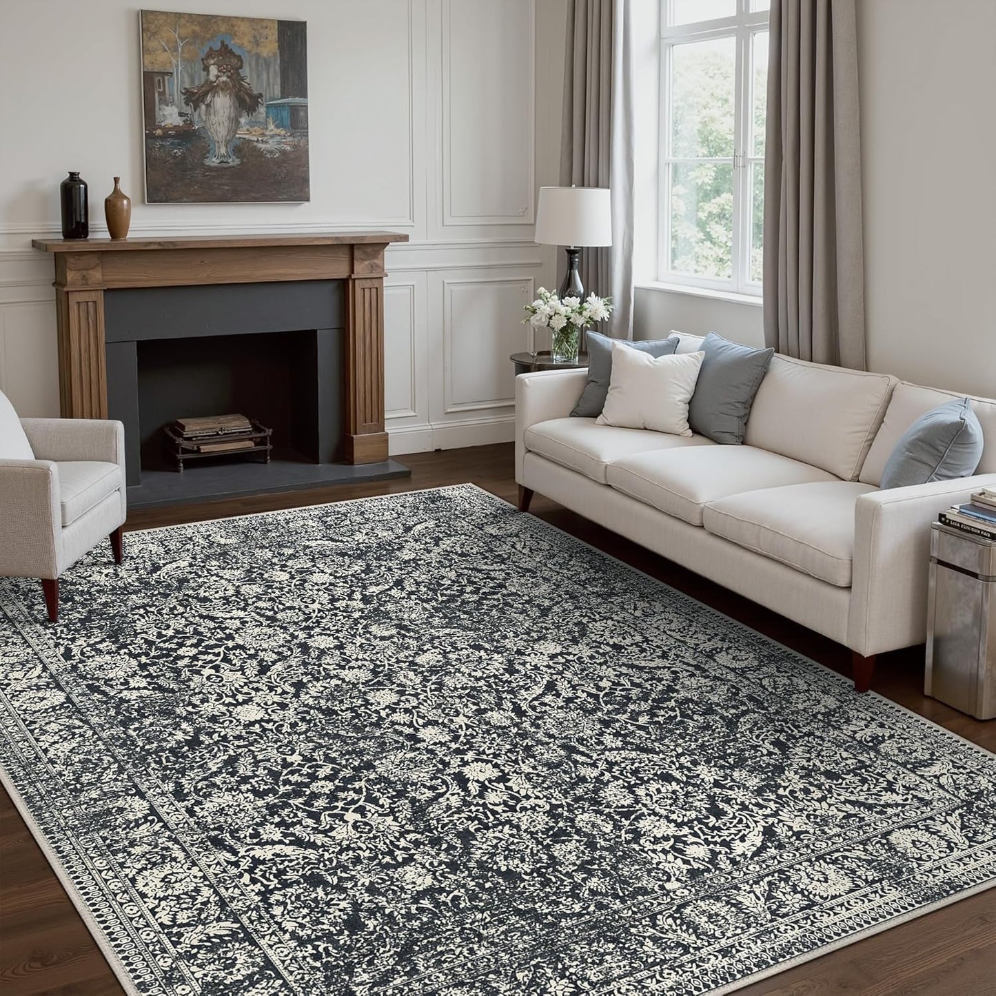 GENIMO Flourishing Floral Print Machine Washable Area Rug