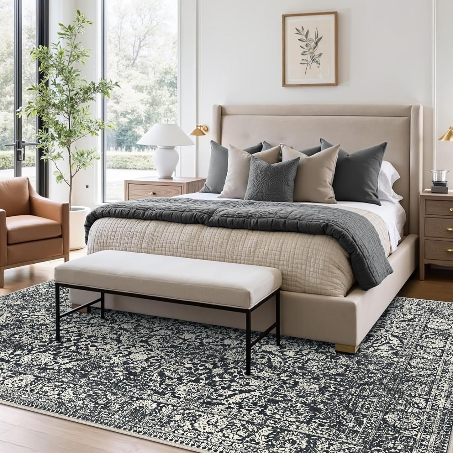 GENIMO Flourishing Floral Print Machine Washable Area Rug