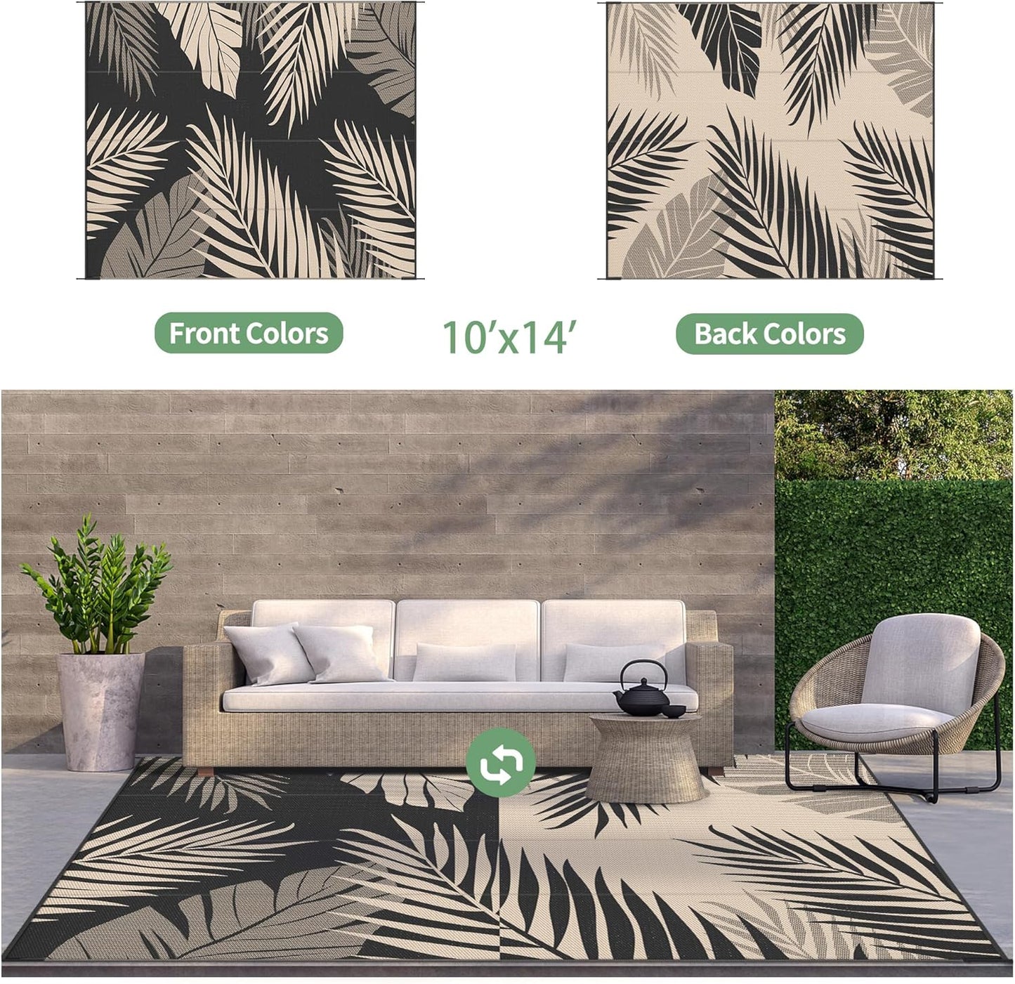 GENIMO Outdoor Rug Waterproof for Patios Clearance Black