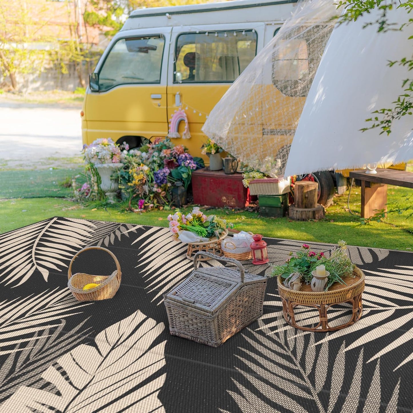 GENIMO Outdoor Rug Waterproof for Patios Clearance Black