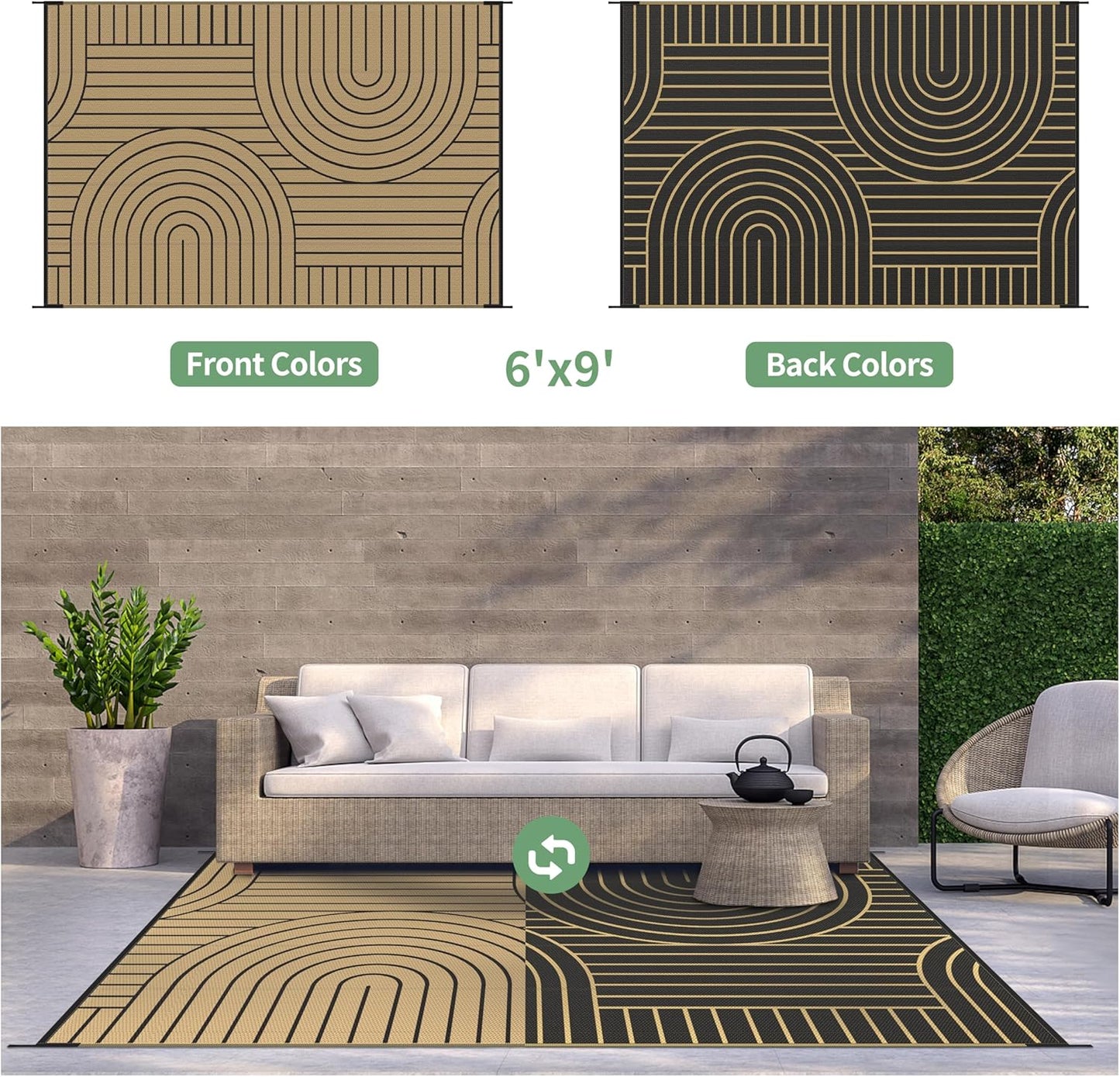 GENIMO Oval Stripe Double Sided Waterproof Outdoor Rug